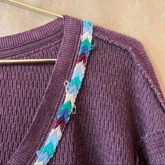 Free People | NWT Rainbow Thermal Henley Tee Long Sleeve in Wine Size XS - Picture 7 of 16